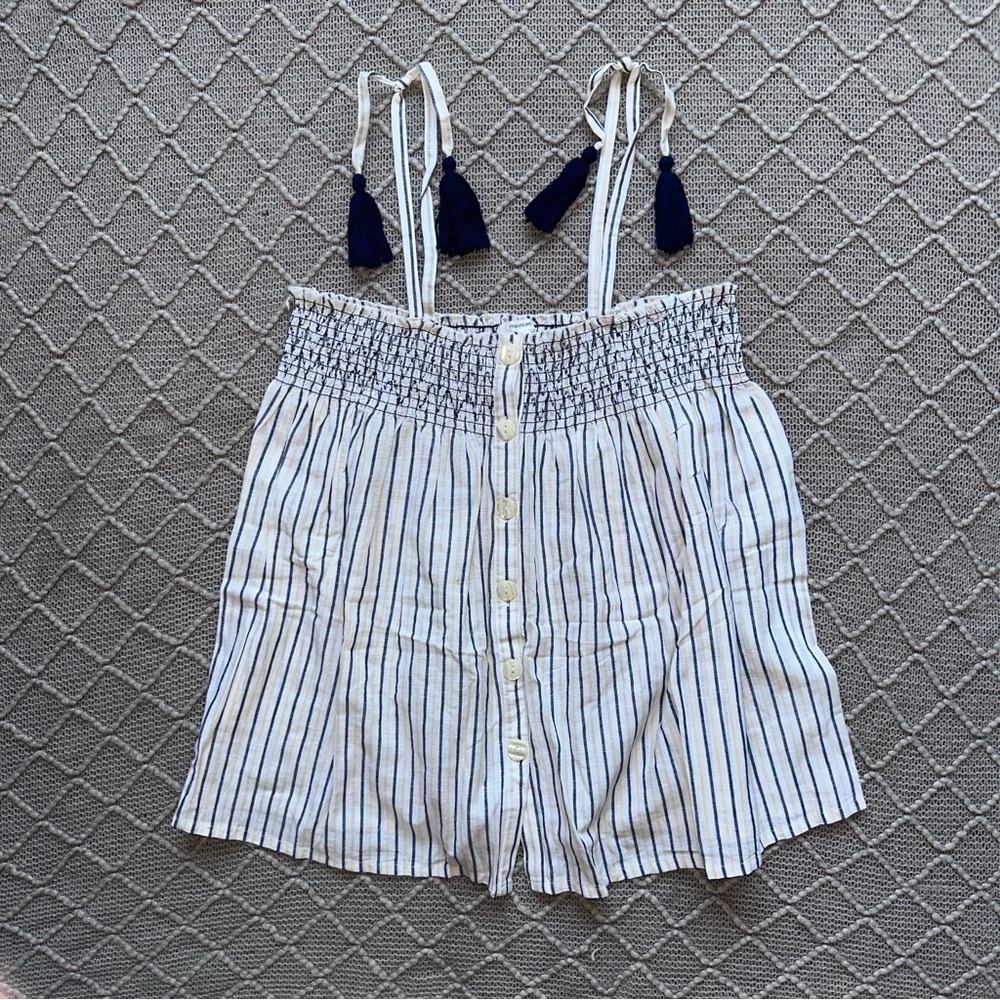 Maurice’s Striped Flowy Linen Blend Tank Top with Tassel Straps Medium M